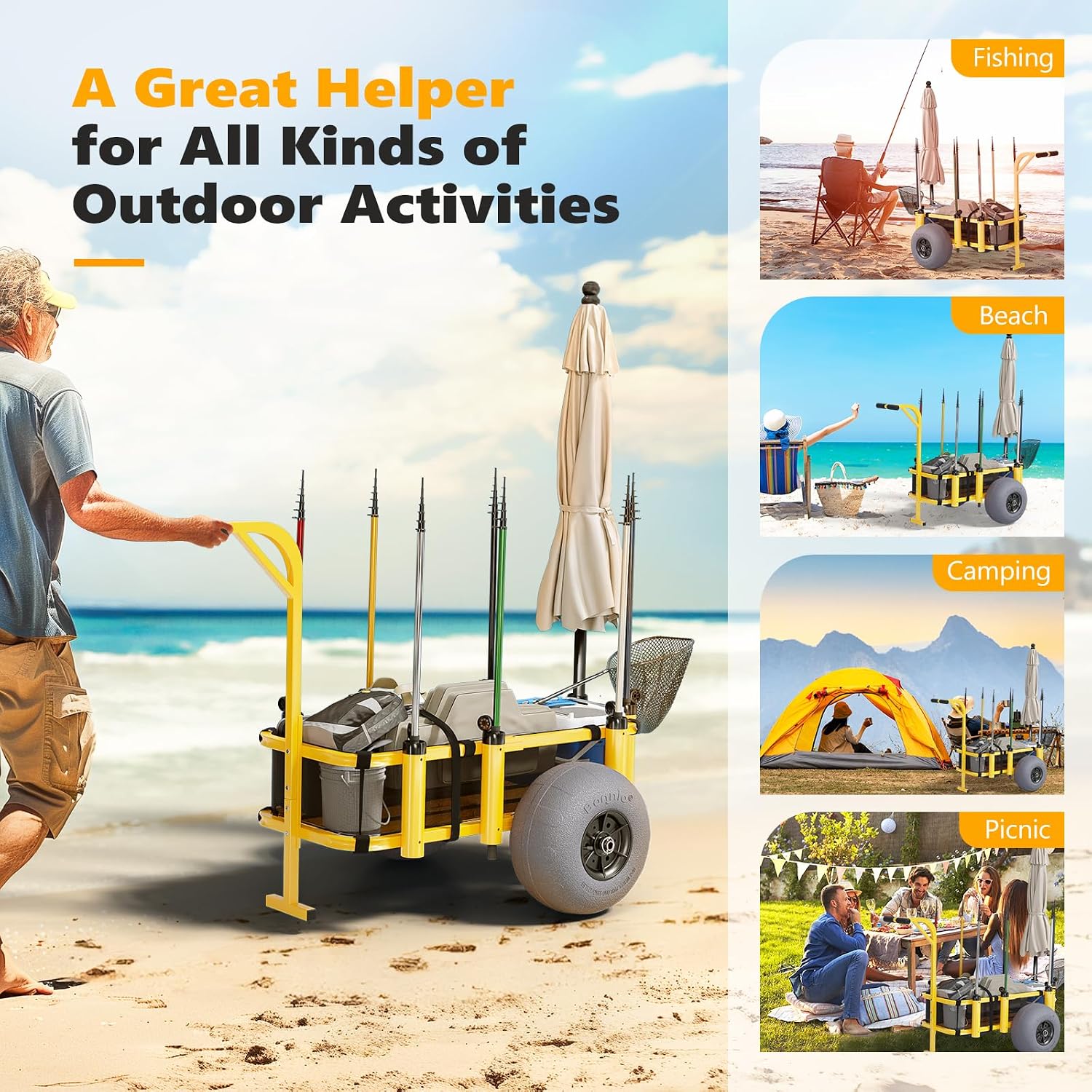 Büyük Tekerlekli Plaj Arabası, - Fishing Rod Holder incelemesi ve fiyatı